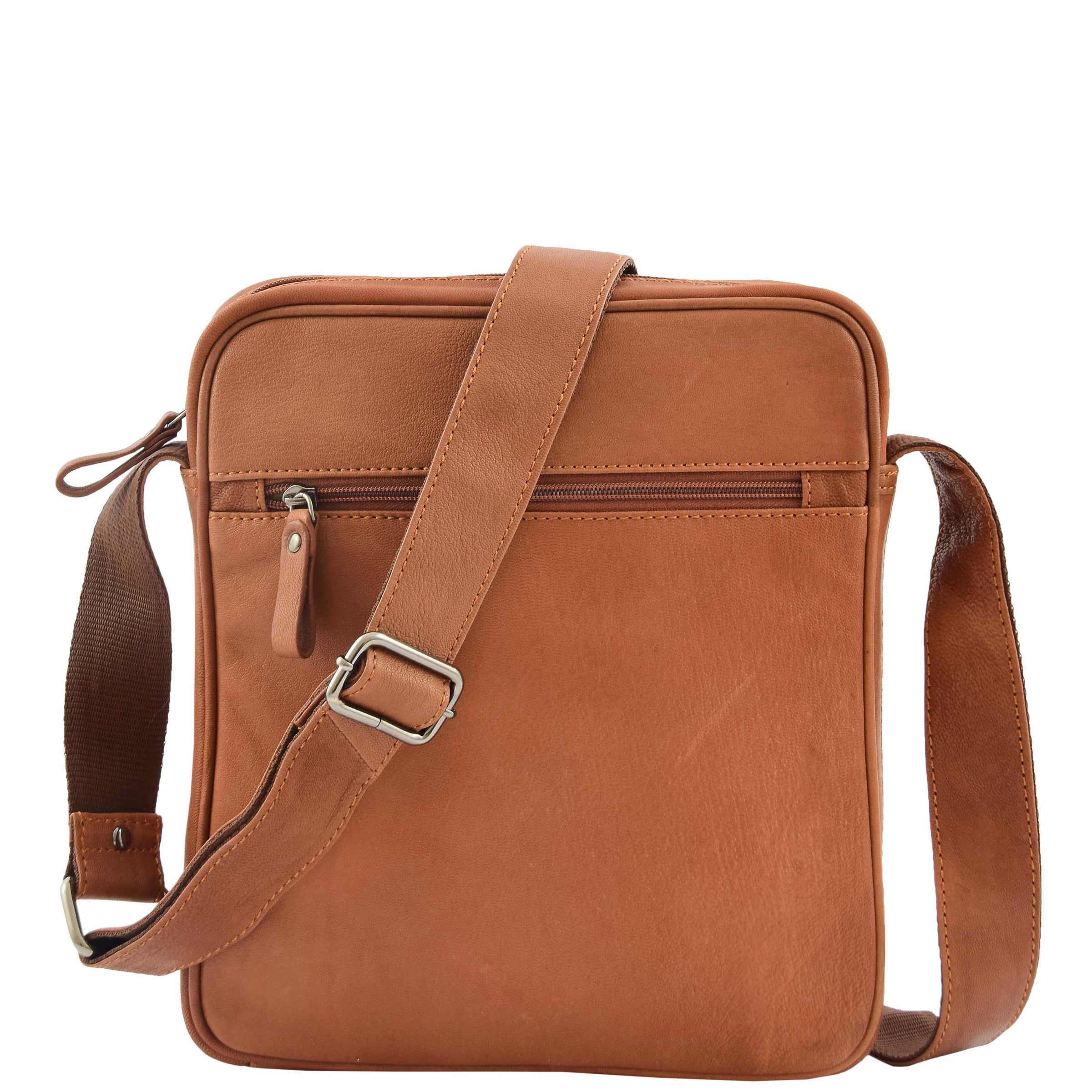 Mens Leather Cross Body Travel Flight Bag Tan | House of Leather