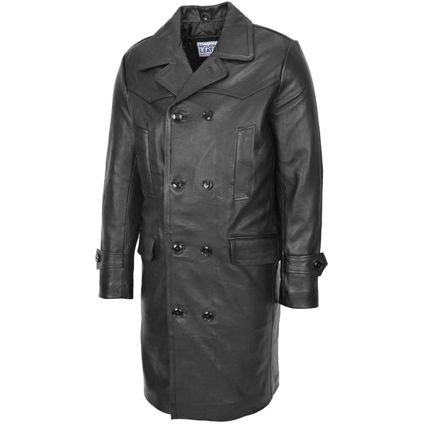 Mens 3/4 Length Leather Greatcoat Black | House of Leather