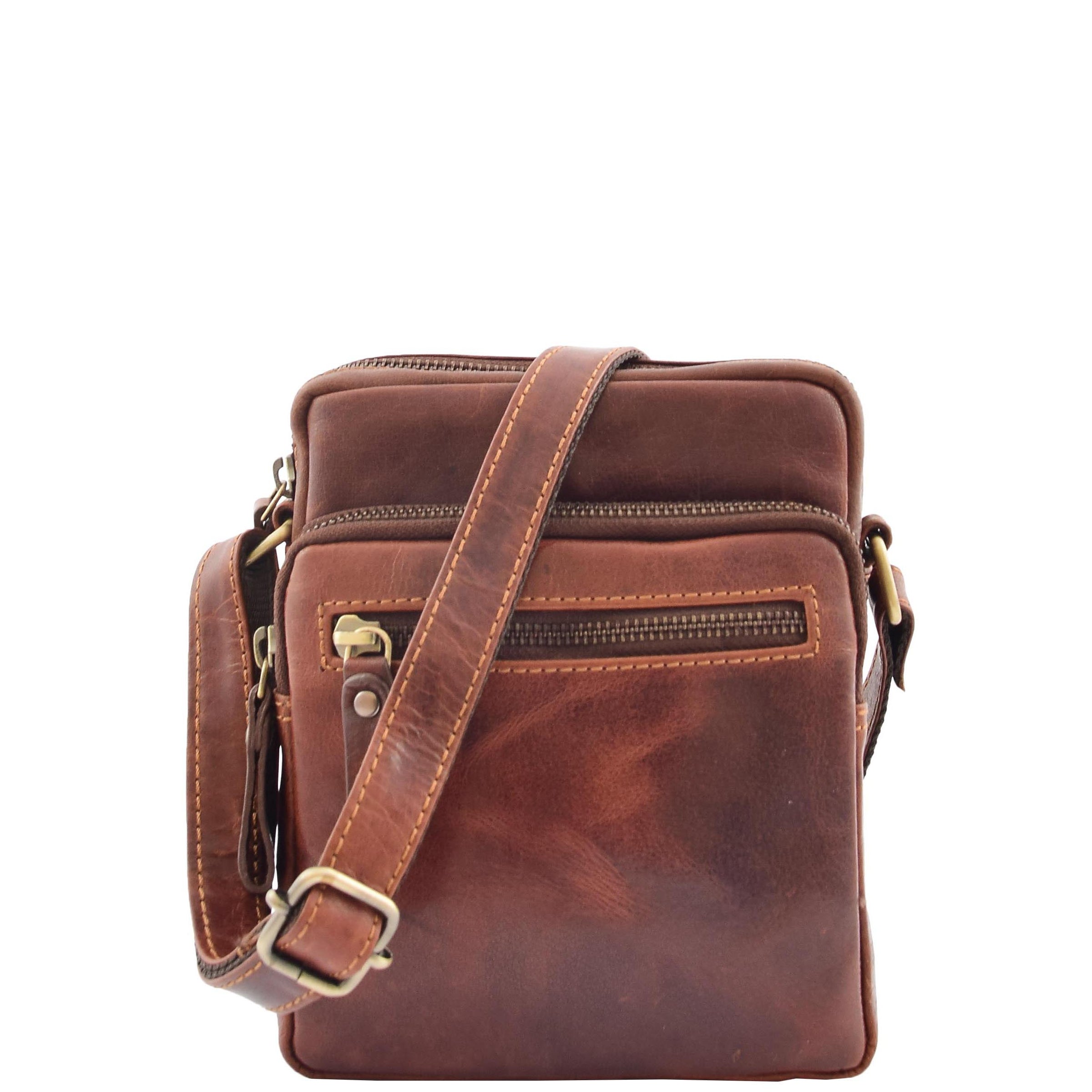 Mens Leather Cross Body Flight Bag Brown | House of Leather