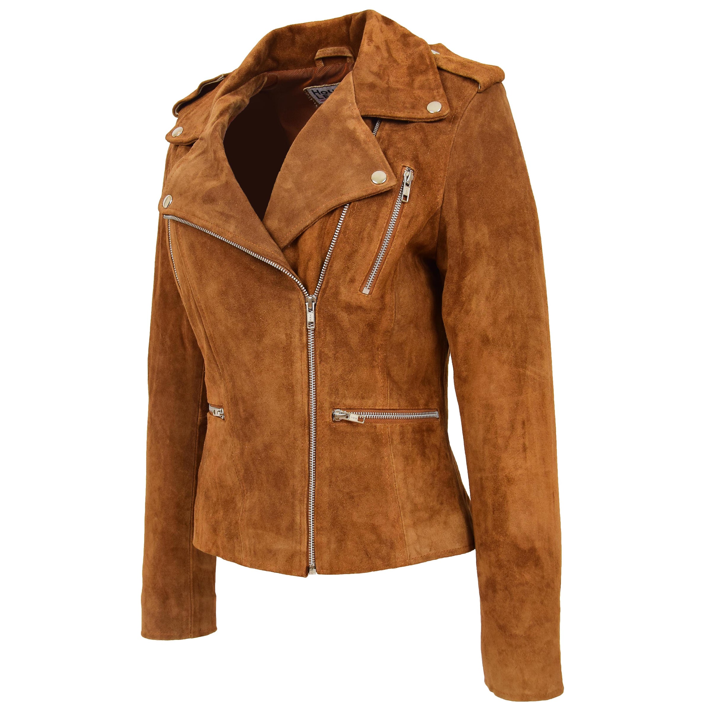 Womens Biker Style Suede Jacket Tan House Of Leather 0131