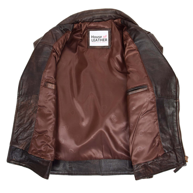 Mens Dual Zip Leather Biker Jacket Brown Vintage | House of Leather