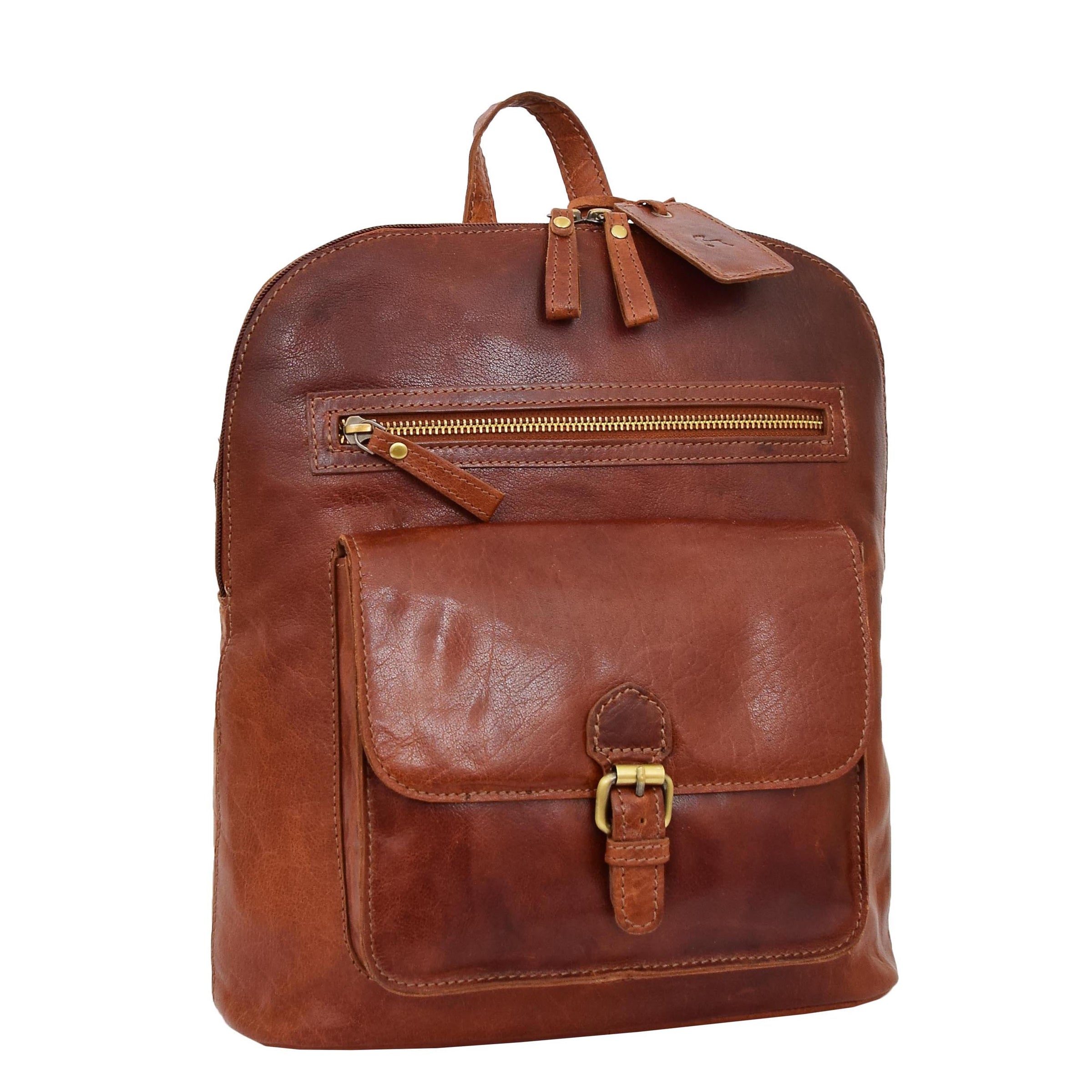 Womens Leather Casual Mid Size Backpack Tan | House of Leather