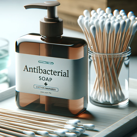 antibacterial soap and cotton swab