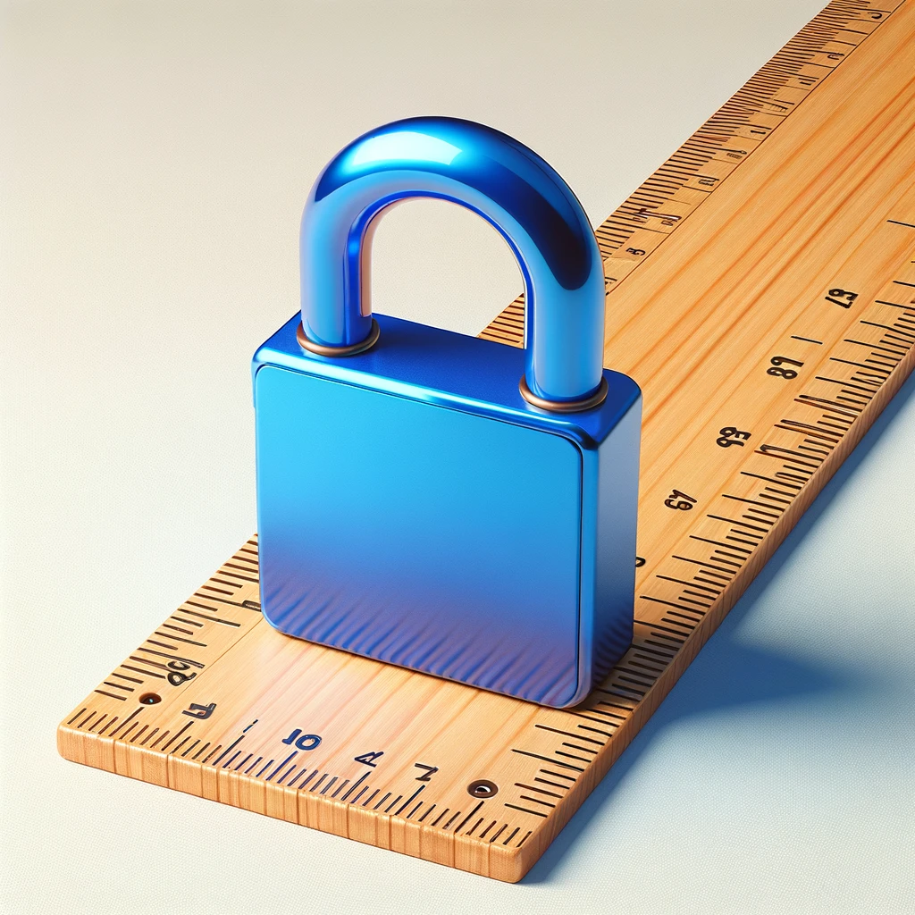 The image featuring a blue padlock placed on top of a wooden ruler, blending ideas of security and measurement.