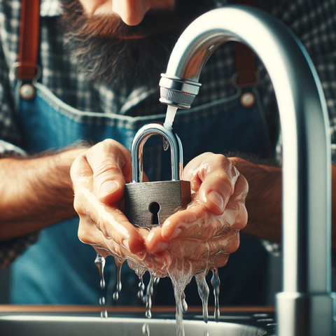 man washing a padlock