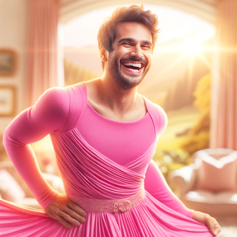 a man looking happy while wearing a female dress