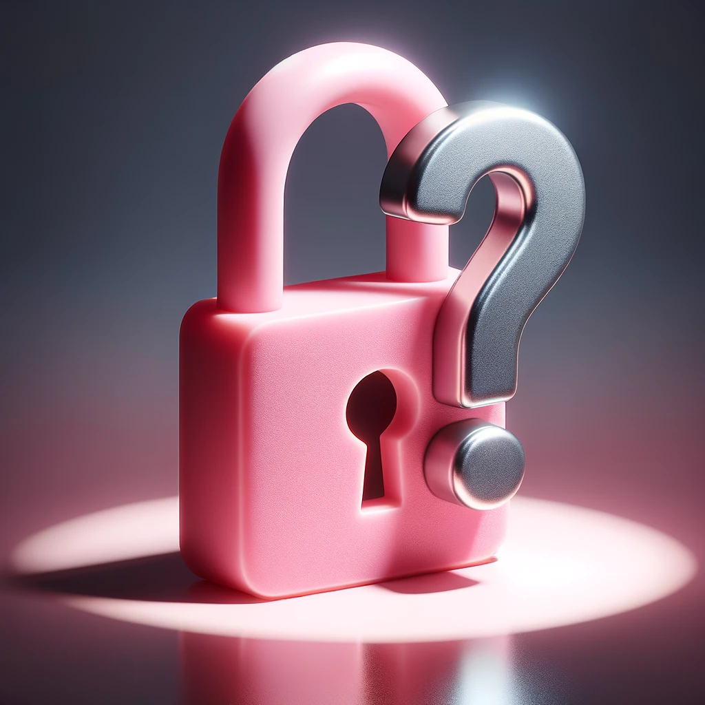 a pink padlock with a question mark