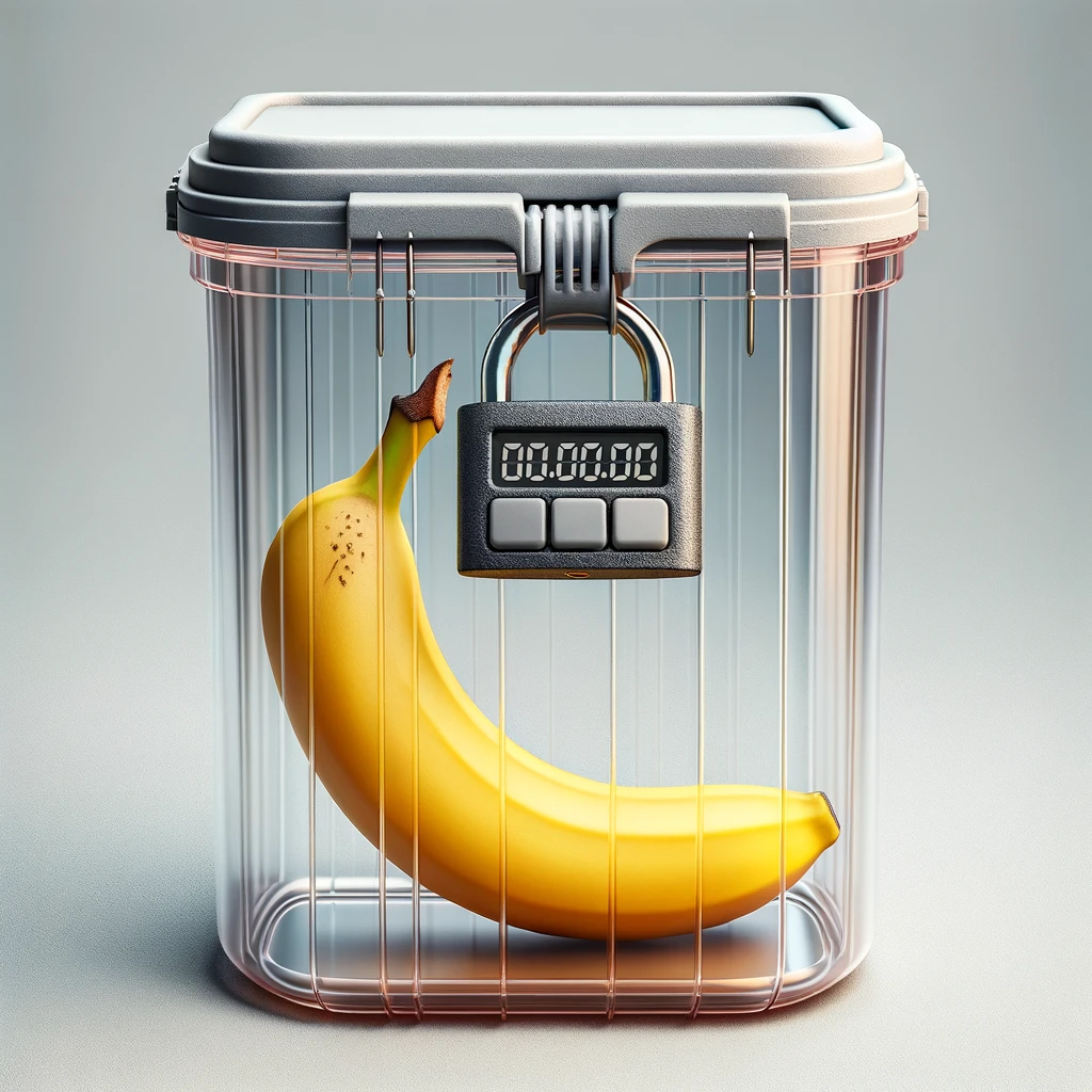 banana locked in a container with a padlock