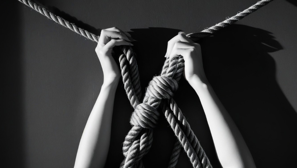 photo of two hands holding a knotted rope