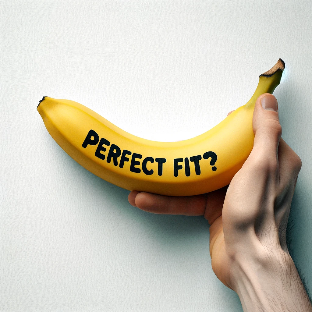 banana with a "perfect fit" writing