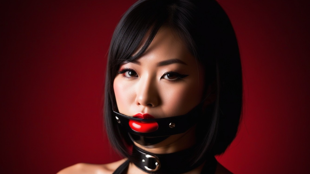 woman wearing mouth gag