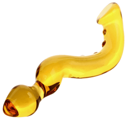 golden curved glass dildo