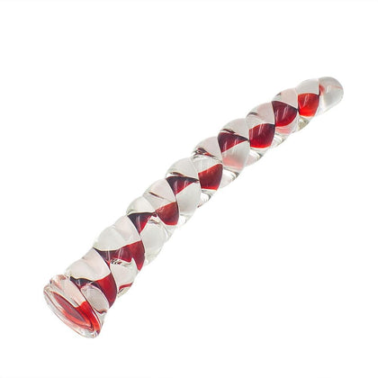 red and transparent spiral glass dildo