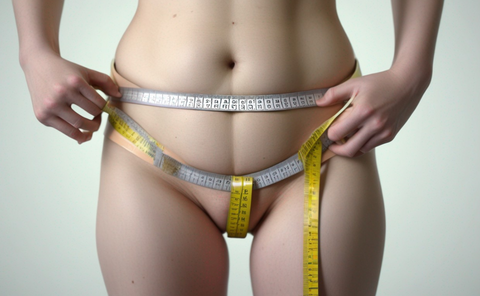 A woman measuring her hips