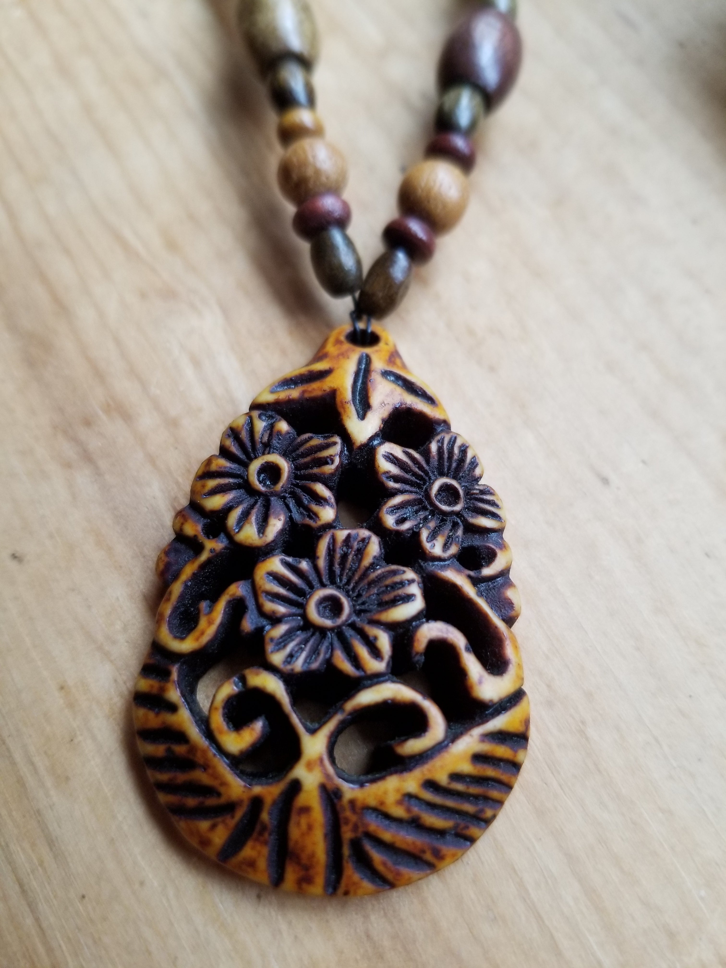Carved Flower Necklace