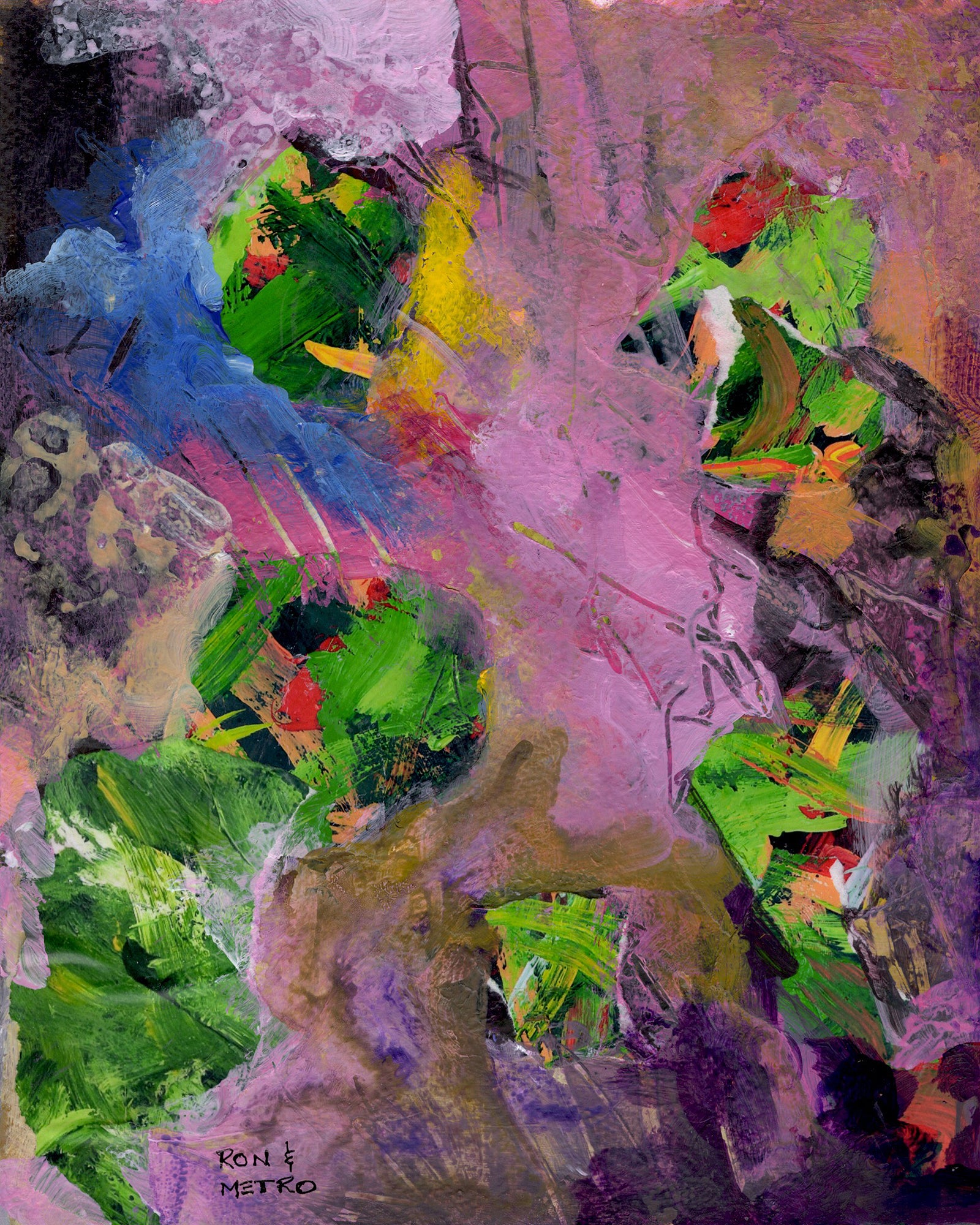 "Swampy Twilight" by Ron and Metro. 8x10" collage and acrylic painting.