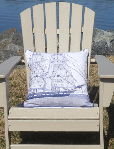 Ship with Sails White Cotton Square Pillow