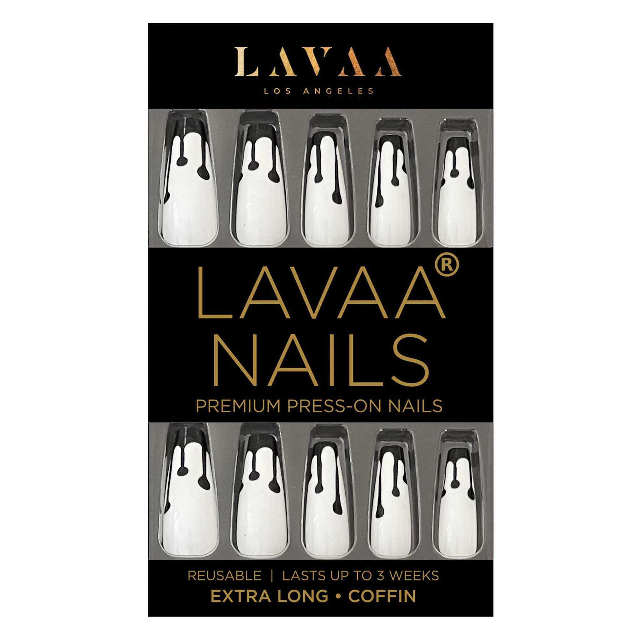Black Drip: Long Black Coffin Press On Nails | Lavaa Beauty