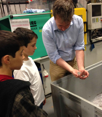 Scottish injection moulder McLaren Plastics shows children how to recycle plastic sprues for G-Hold's STEM education