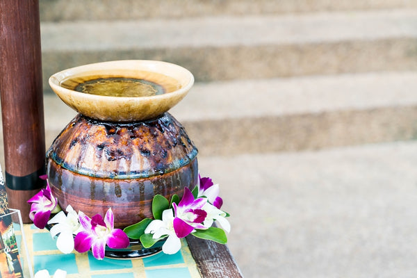 Essential oils in a wooden container