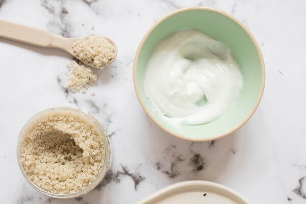 Cream and salt as ingredients for body scrub
