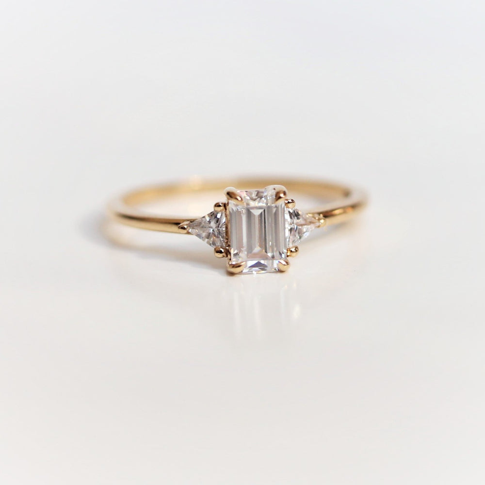 Alexis | Emerald Cut Moissanite & Triangle Moissanite Ring – Emi Conner ...