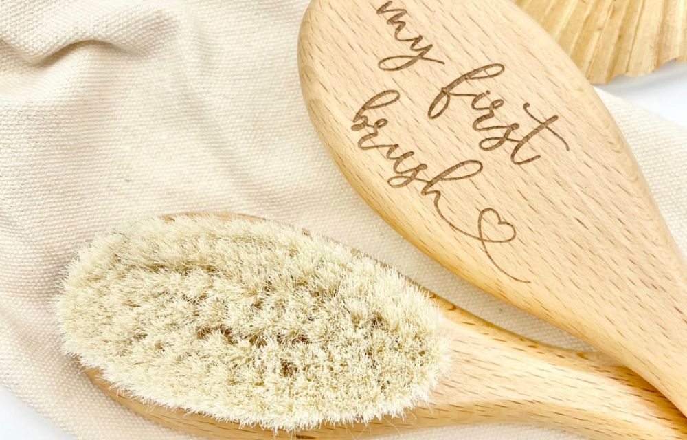 Personalised wooden hairbrush for baby