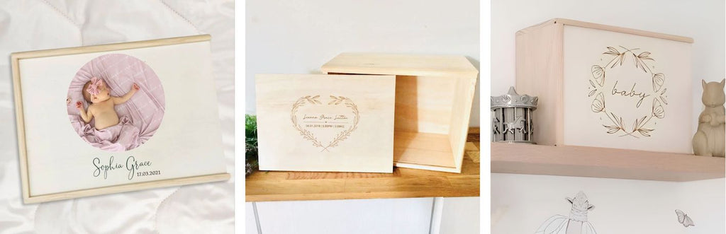 Memory boxes for storing memories of baby's first year