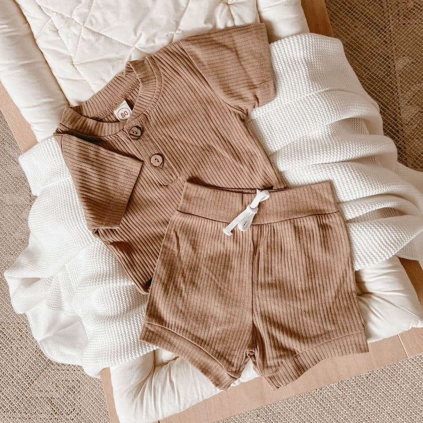 Maely Brown Ribbed Bodysuit & Sweatpants Set