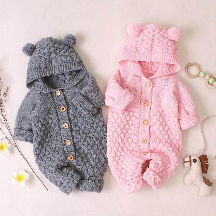 Knit Baby Bear Onesie | Adorable & Snuggly Hooded Romper