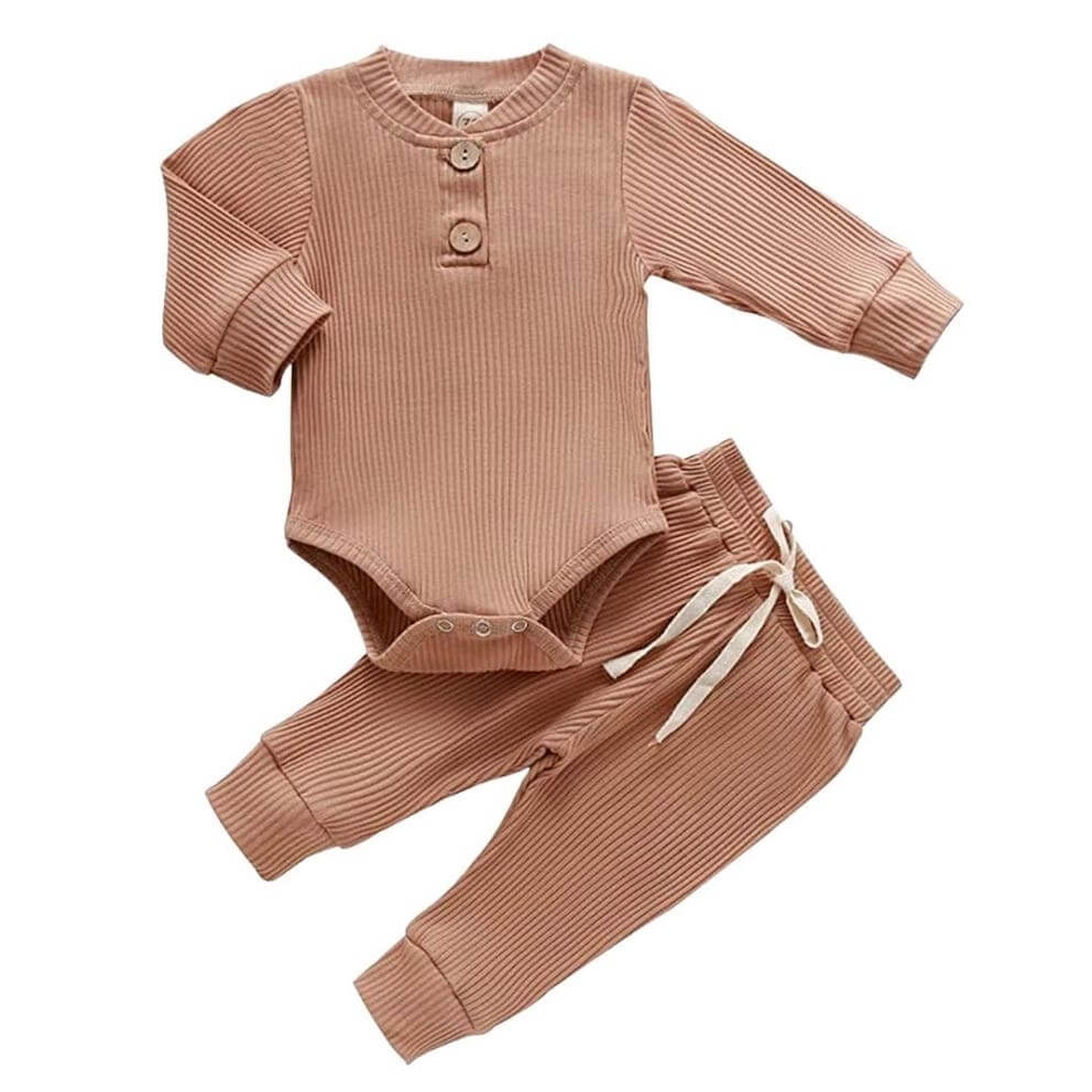 Organic Cotton Ribbed Bodysuit and Pant Set Baby Long Sleeve Sleepsuit and  Joggers Set Sustainable Rib Onesie and Jogger Set - China Baby Long Sleeve  Sleepsuit and Joggers Set and Ribbed Bodysuit