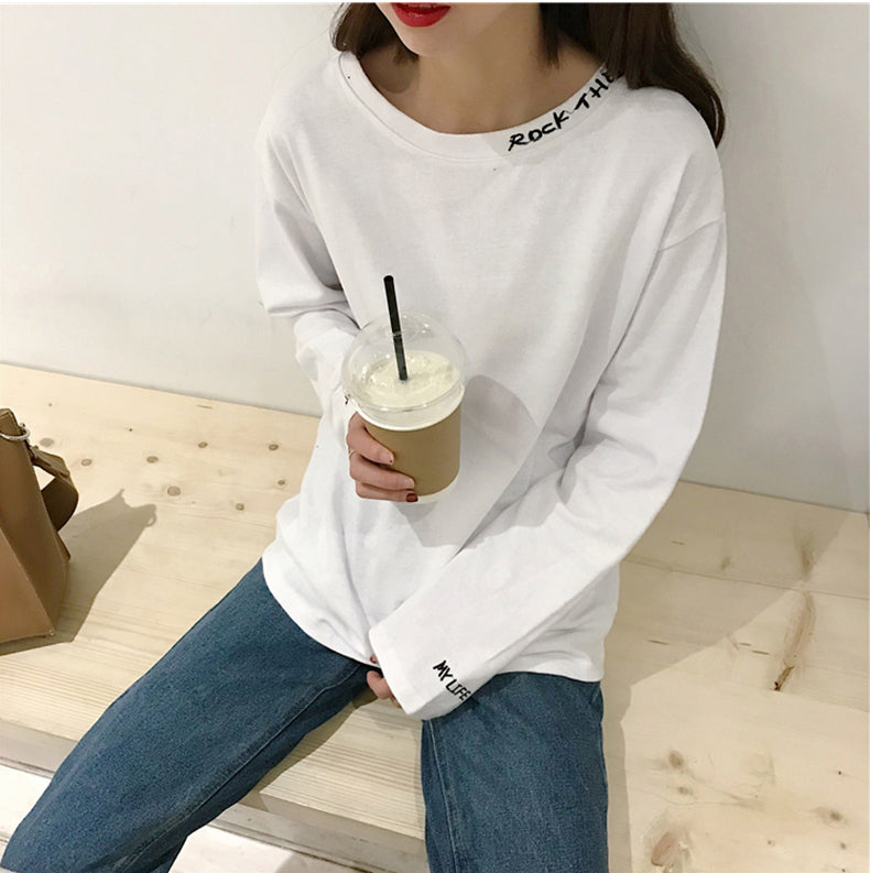Letter Embroidered Simple Long Sleeve Shirt – Tomscloth