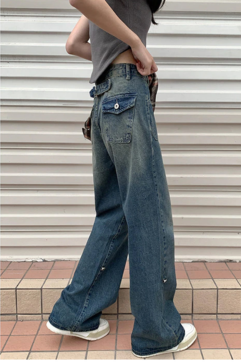 High Waist Loose Wide Leg Cute Back Pocket Jeans Pants – Tomscloth