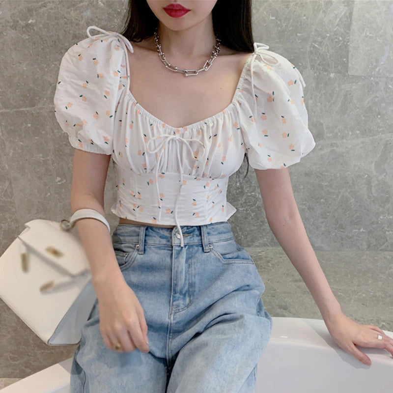 Cute Low Cute Exposed Floral Printed Crop Tops – Tomscloth
