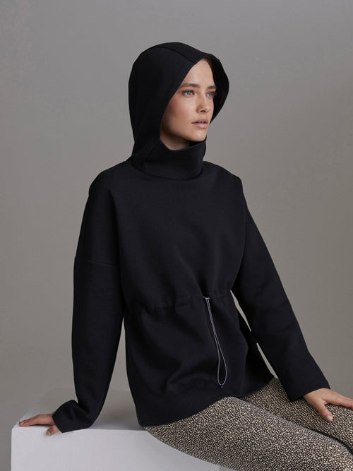 Jasmine in Black | Hooded High Neck Sweat with Cinched Waist | VARLEY USA