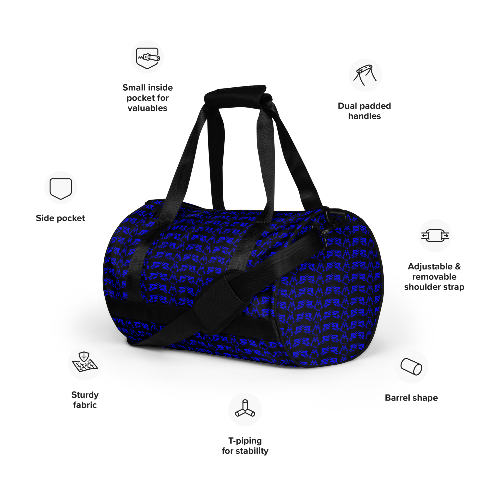 Black Gym Bag With Duplicated Blue MM Iconic Logo - Maravilloso Maravilla