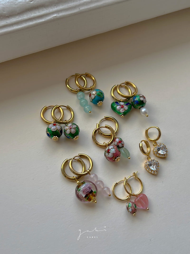 Mismatched Stone Hoop Earrings - Watermelon Pink/Cloisonne – Gabi The Label