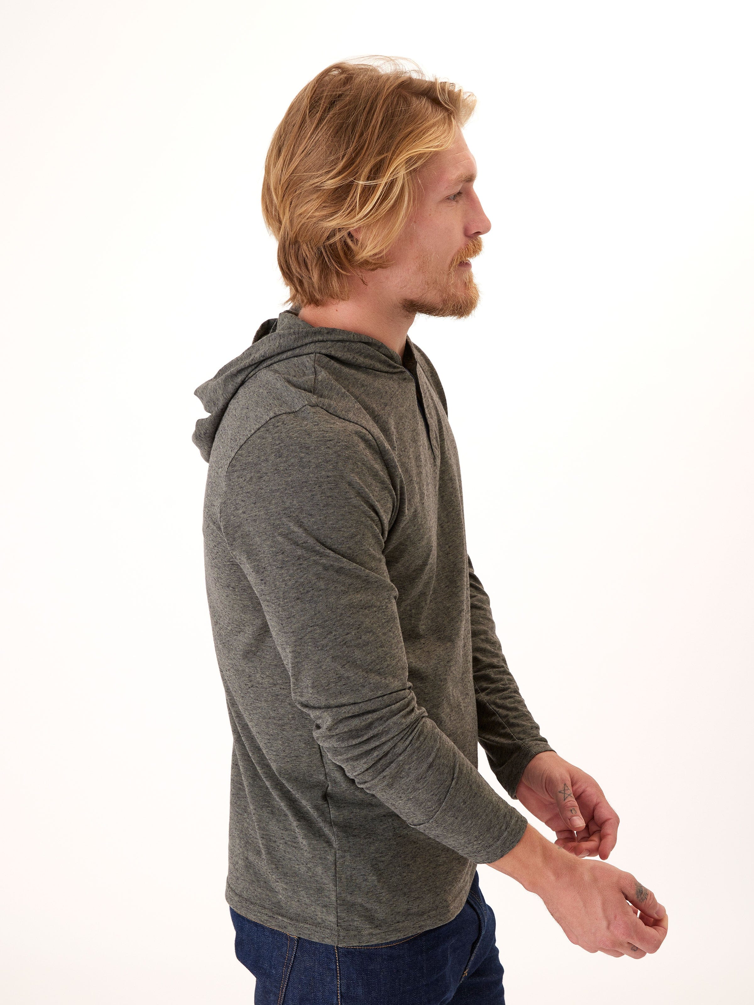 Black Fleck Triblend Henley Hoodie Mens Outerwear Sweatshirt Threads 4 Thought 