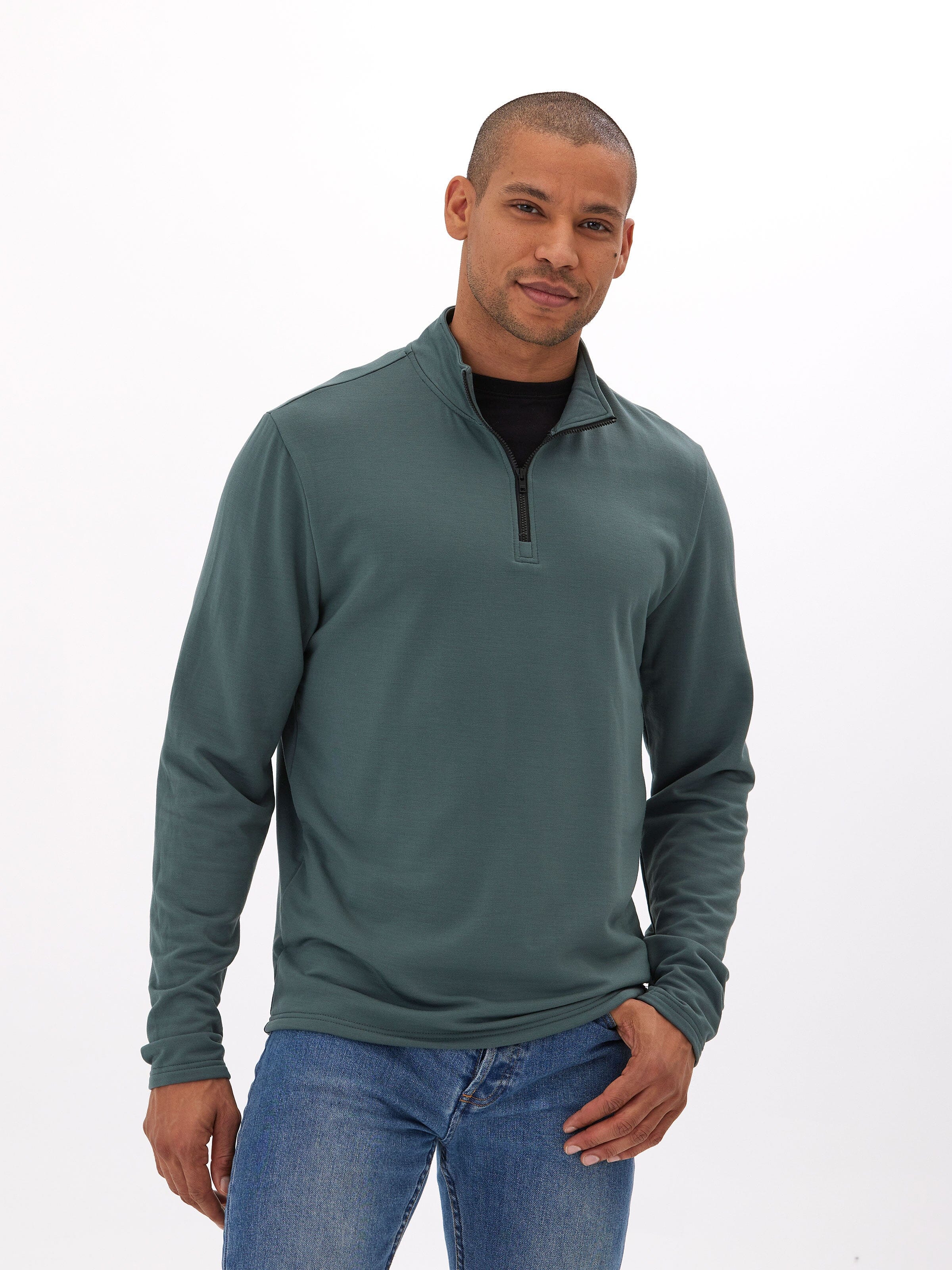 Kace Modal Fleece 1/4-Zip Mock Neck Mens Outerwear Sweatshirt Threads 4 Thought 