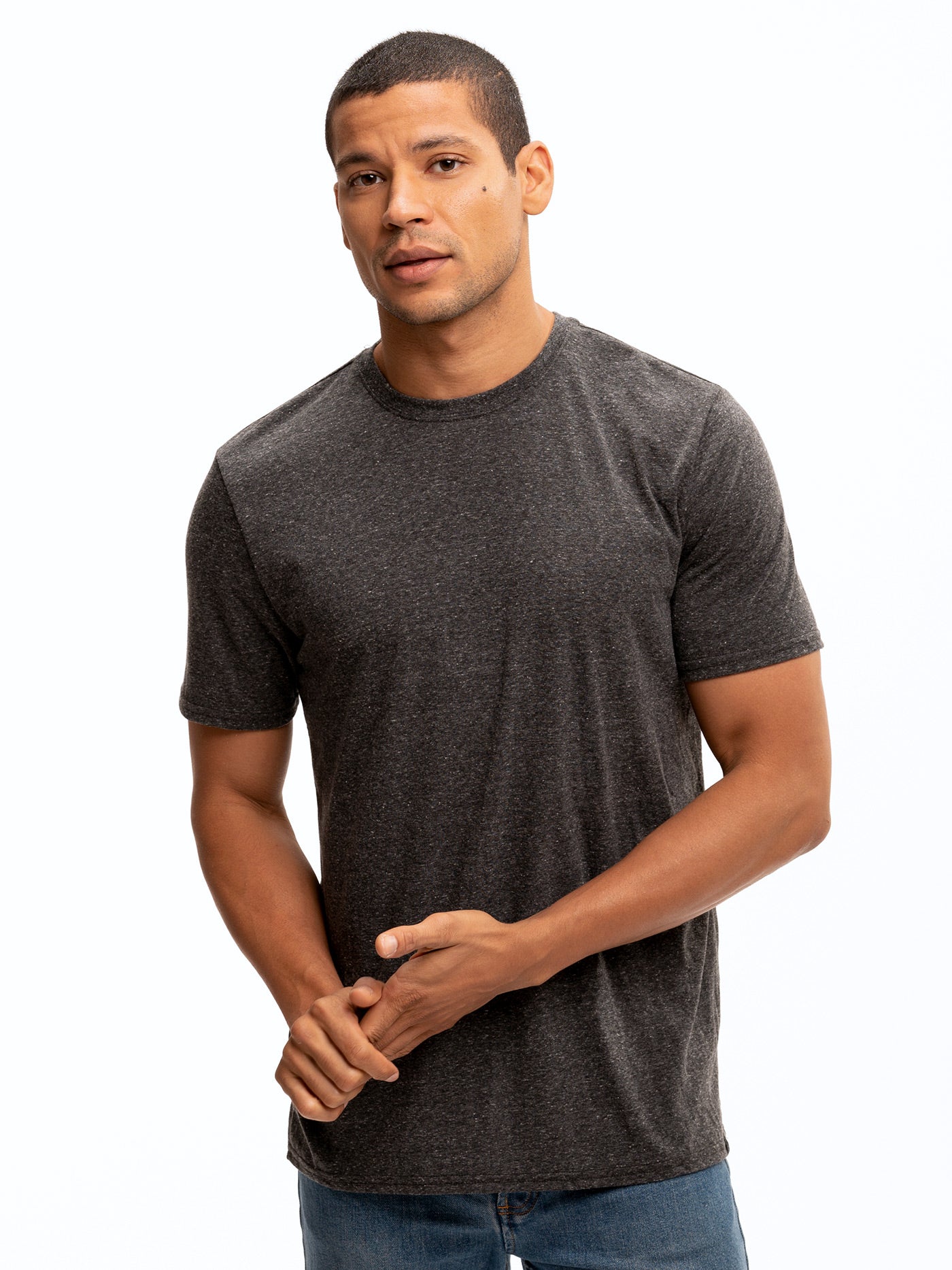 in Thought Grey Tee Crew – Triblend 4 Threads Heather Neck