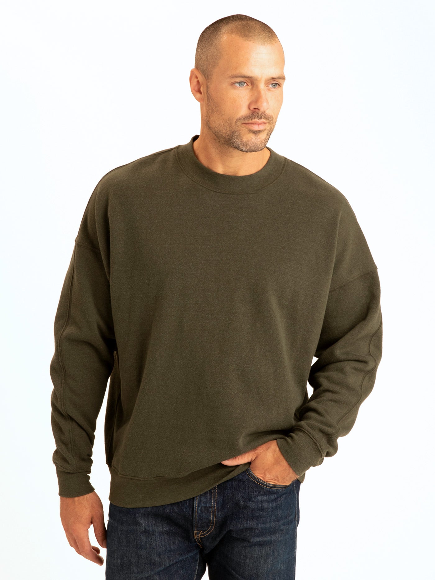 Rudy Triblend Fleece Drop Shoulder Sweatshirt Mens Outerwear Sweatshirt Threads 4 Thought 