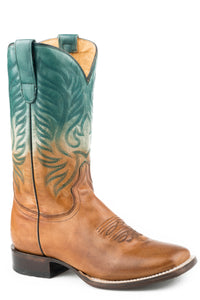 Chandler Square Boot Womens Boots Tan Turquoise Dip Dye Vamp Shaft