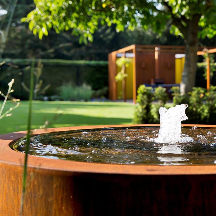 Table d'eau rond en acier corten 120 x 40CM - Avec 1 fontaine + LED