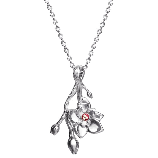 Enchanted Disney Fine Jewelry Rhodolite Garnet (1/20 ct. t.w.) & Diamond  (1/6 ct. t.w.) Mulan Flower Pendant Necklace in Sterling Silver & 14k Rose  Gold, 16