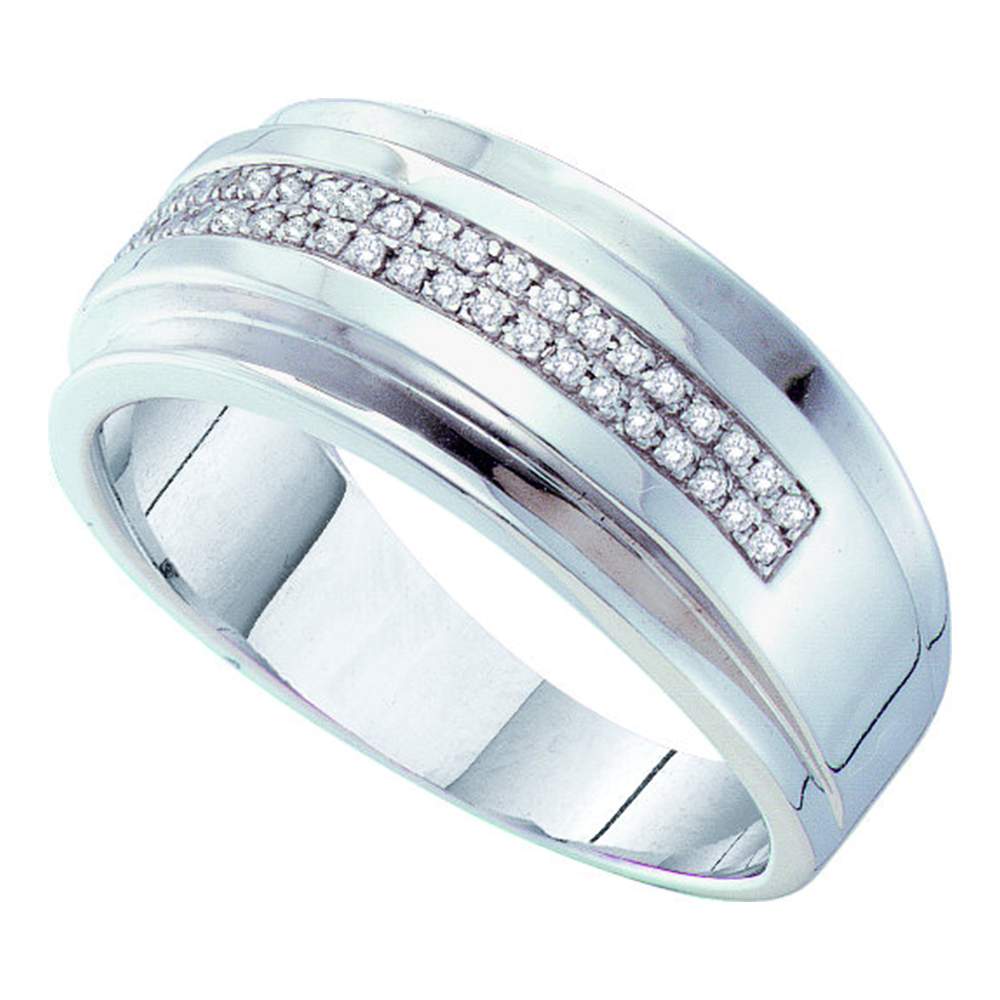 10kt White Gold Mens Round Pave Set Diamond Double Row Wedding