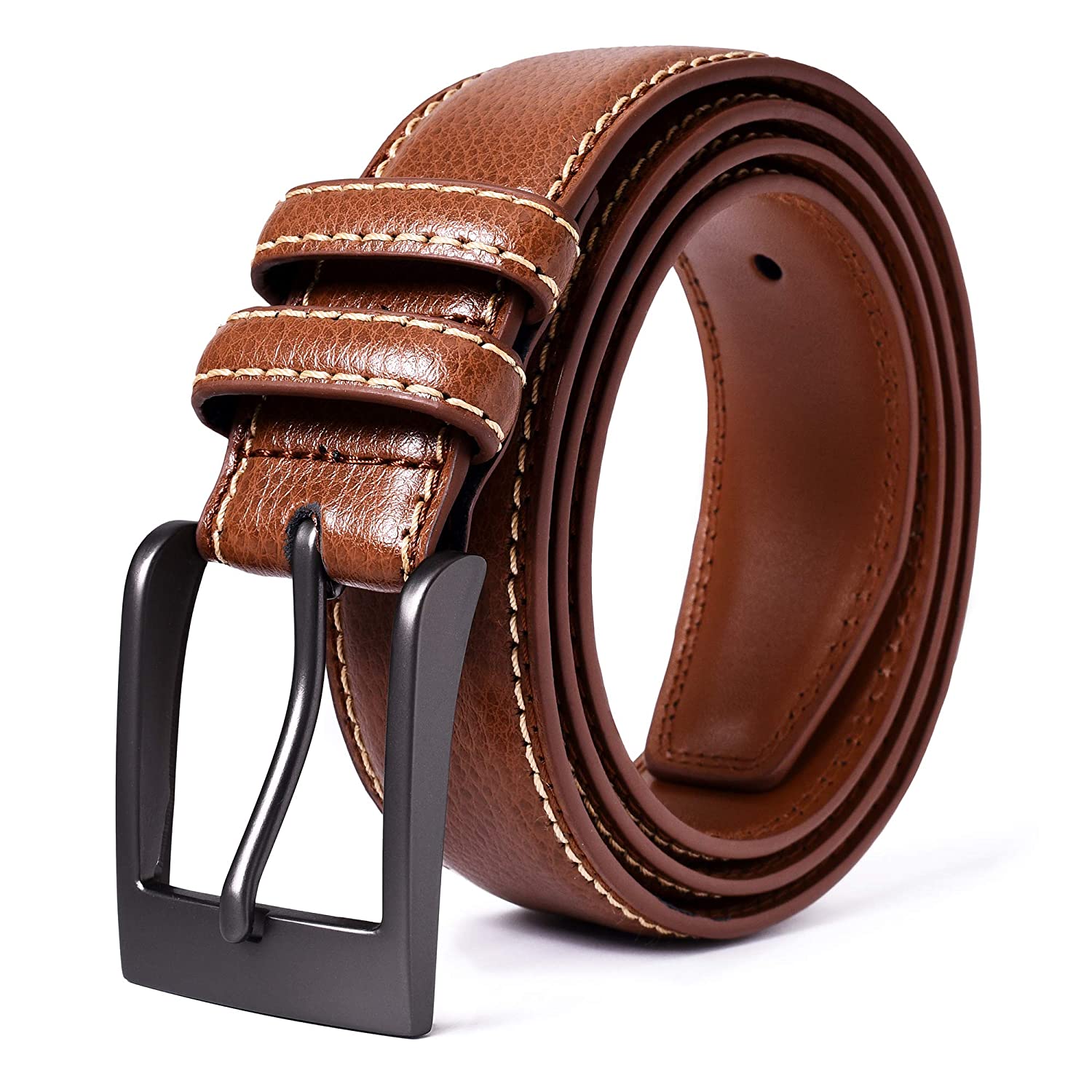 Premium Classic Leather Dress Belt | Double Stitched Loops Thick 1 3/8 ...