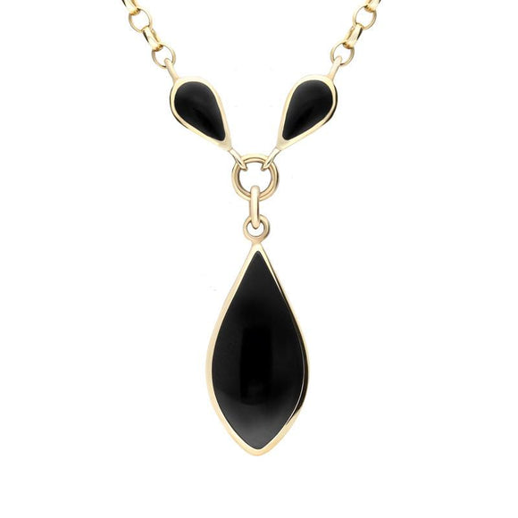 9ct Yellow Gold Whitby Jet Three Stone Pear Necklace