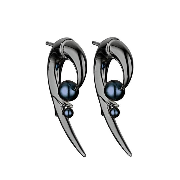  Shaun Leane Sterling Silver Black Rhodium Hooked Pearl Earrings 