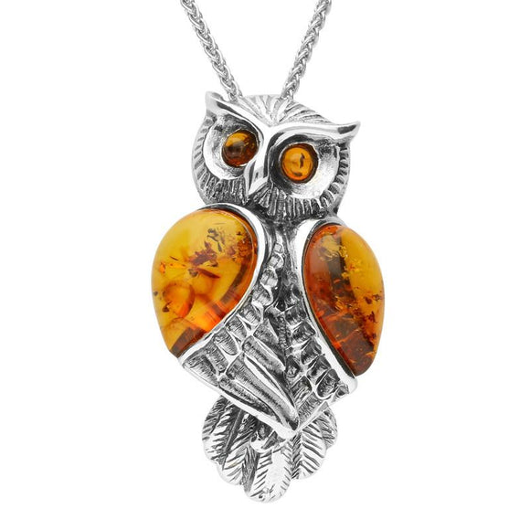 Sterling Silver Amber Owl Necklace P3151