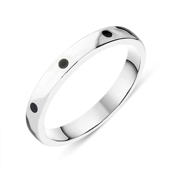  Sterling Silver Whitby Jet 3mm Wedding Band Ring 